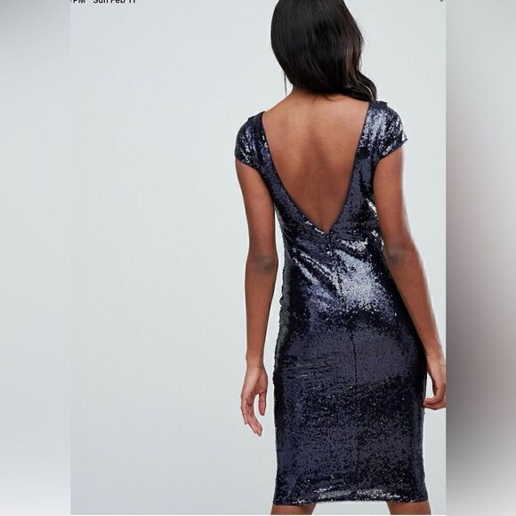 EUC TFNC Tall Sequin Cap Sleeve Midi Dress in navy - Picture 3 of 9